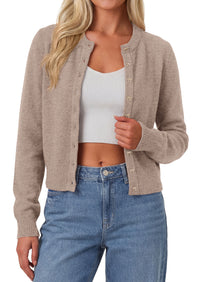 PRETTYGARDEN Womens Cropped Button Up Knit Cardigan Sweater | Cute Crewneck Long Sleeve Lightweight Tops, 2026 Fall Trendy Slim Fit Soft Cozy Casual Cardigans, Holiday Party Sweaters