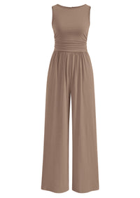 PRETTYGARDEN One Piece Jumpsuits for Women Dressy Casual Sleeveless Crewneck Wide Leg Rompers Jumpers Vacation Summer Outfits