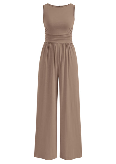 PRETTYGARDEN One Piece Jumpsuits for Women Dressy Casual Sleeveless Crewneck Wide Leg Rompers Jumpers Vacation Summer Outfits
