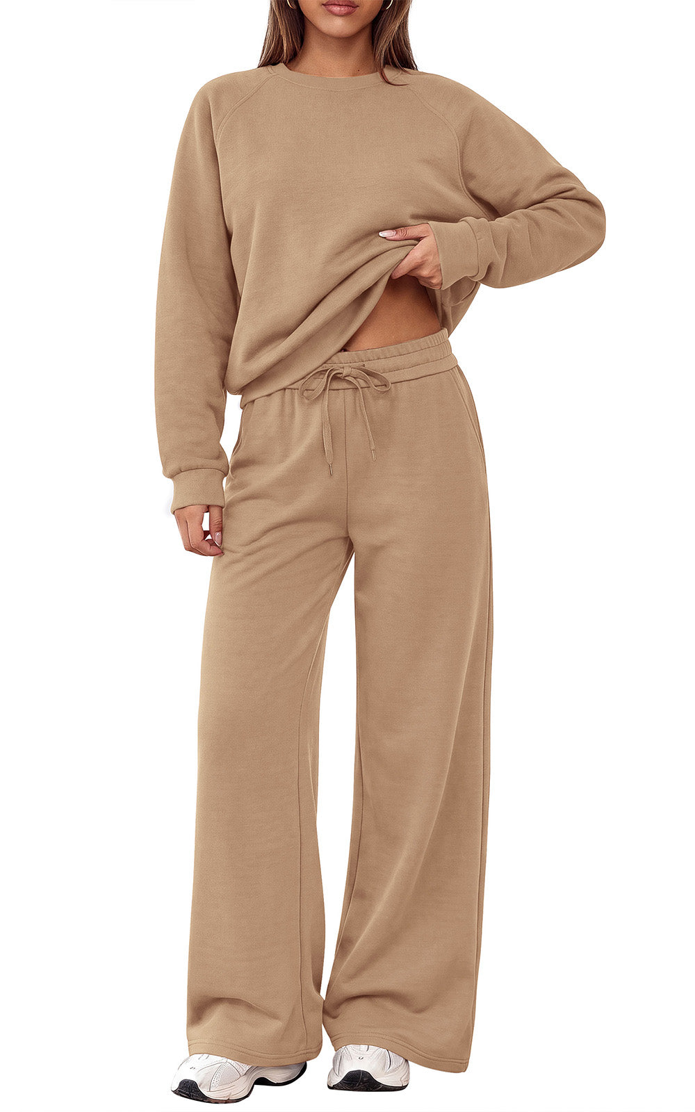 PRETTYGARDEN 2 Piece Lounge Sets Fall Matching Sweatsuits Women Clothing | Loose Crewneck Sweatshirts & Wide Leg Pants Pockets, Casual Sweat Set, Airport Travel Vacation 0utfits, Fashion Tracksuits