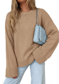PRETTYGARDEN Oversized Sweater Women's Ribbed Knit Top | Solid Long Sleeve Tops, Drop Shoulder Pullover Crewneck, Basic Going Out & School Outfits 2026, Fall Winter Chunky Clothing