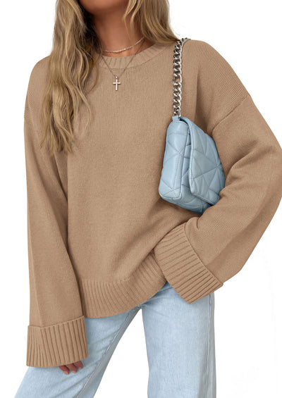 PRETTYGARDEN Oversized Sweater Women's Ribbed Knit Top | Solid Long Sleeve Tops, Drop Shoulder Pullover Crewneck, Basic Going Out & School Outfits 2026, Fall Winter Chunky Clothing