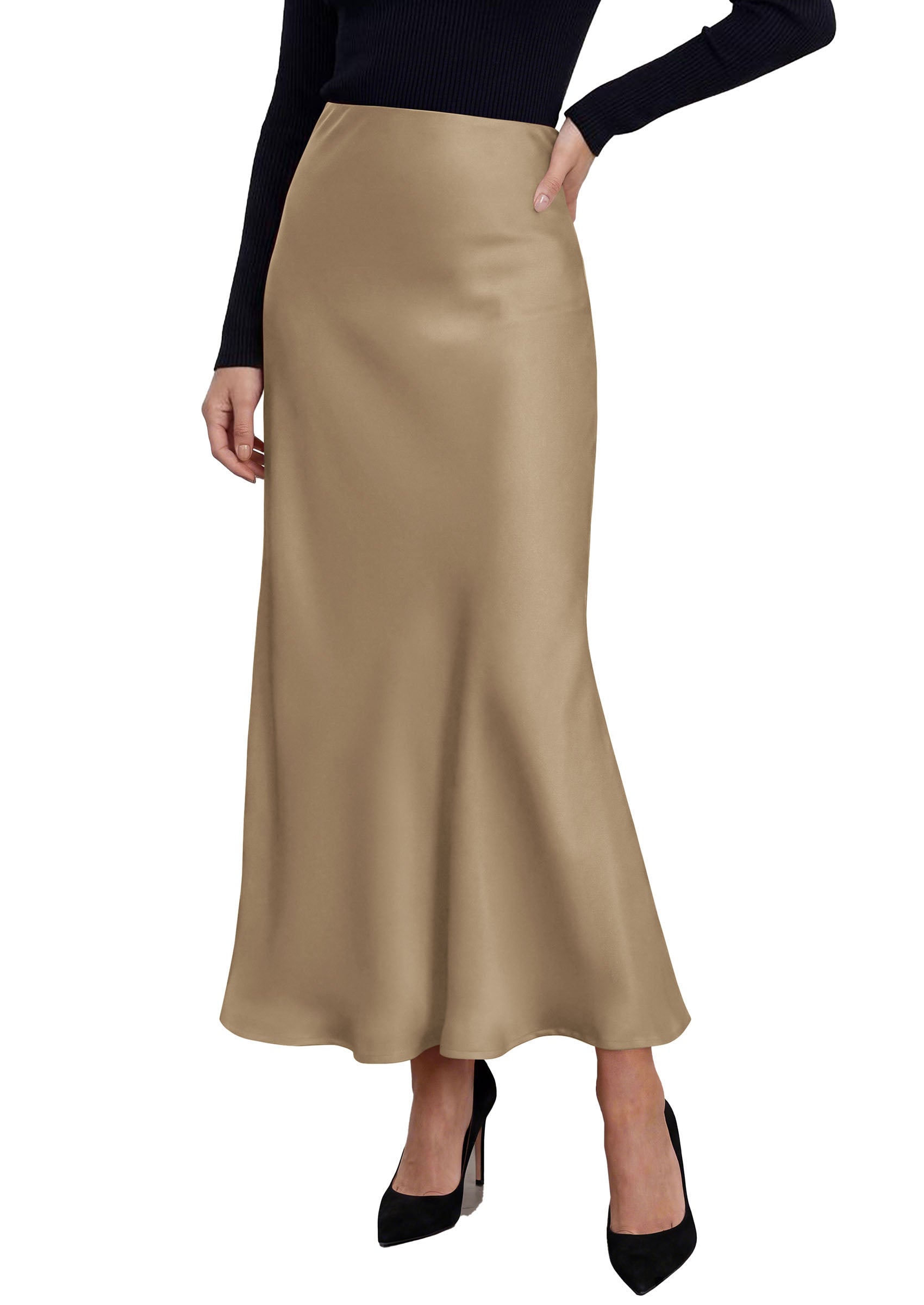 PRETTYGARDEN Women's 2026 Fall Fashion Maxi Long Skirts Trendy Silk Satin High Waisted A Line Mermaid Business Casual Outfits