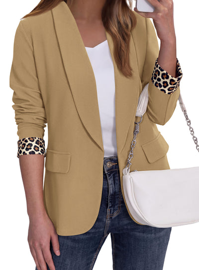 PRETTYGARDEN Women's Business Casual Blazers Suit Jacket | Lapel Loose Fit Blazer, Long Sleeve Open Front Leopard Print Cuffs, Dressy Casual Office Work Clothes, Fall Winter Fashion