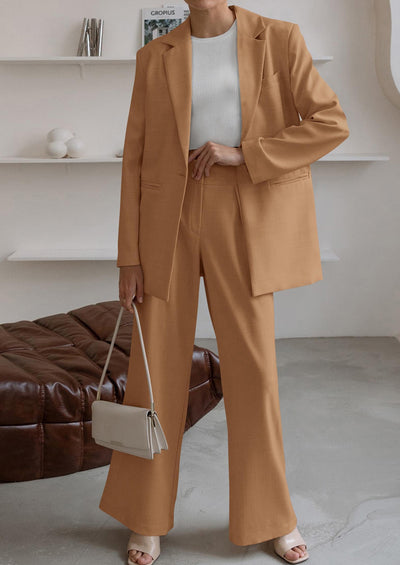 PRETTYGARDEN Women's Fall Two Piece Outfits Dressy Blazer Jacket and Wide Leg Pants Pockets Business Casual Office Suit Sets