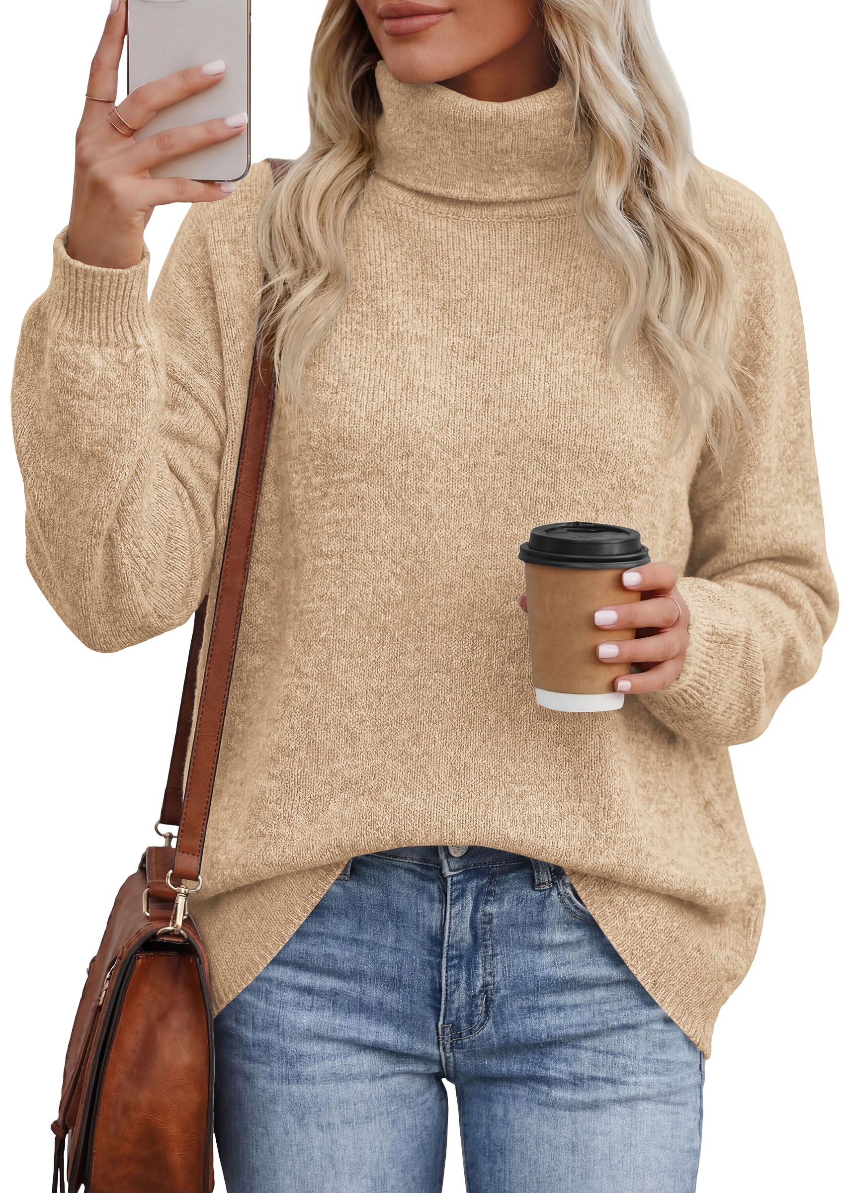 PRETTYGARDEN Women's Winter Turtleneck Sweaters Oversized Warm Pullover  Cozy Chunky Knit Sweater, Long Sleeve Tunic, Loose Fit Dressy Casual Tops, Trendy Fall Fashion Clothing, Holiday Outfits