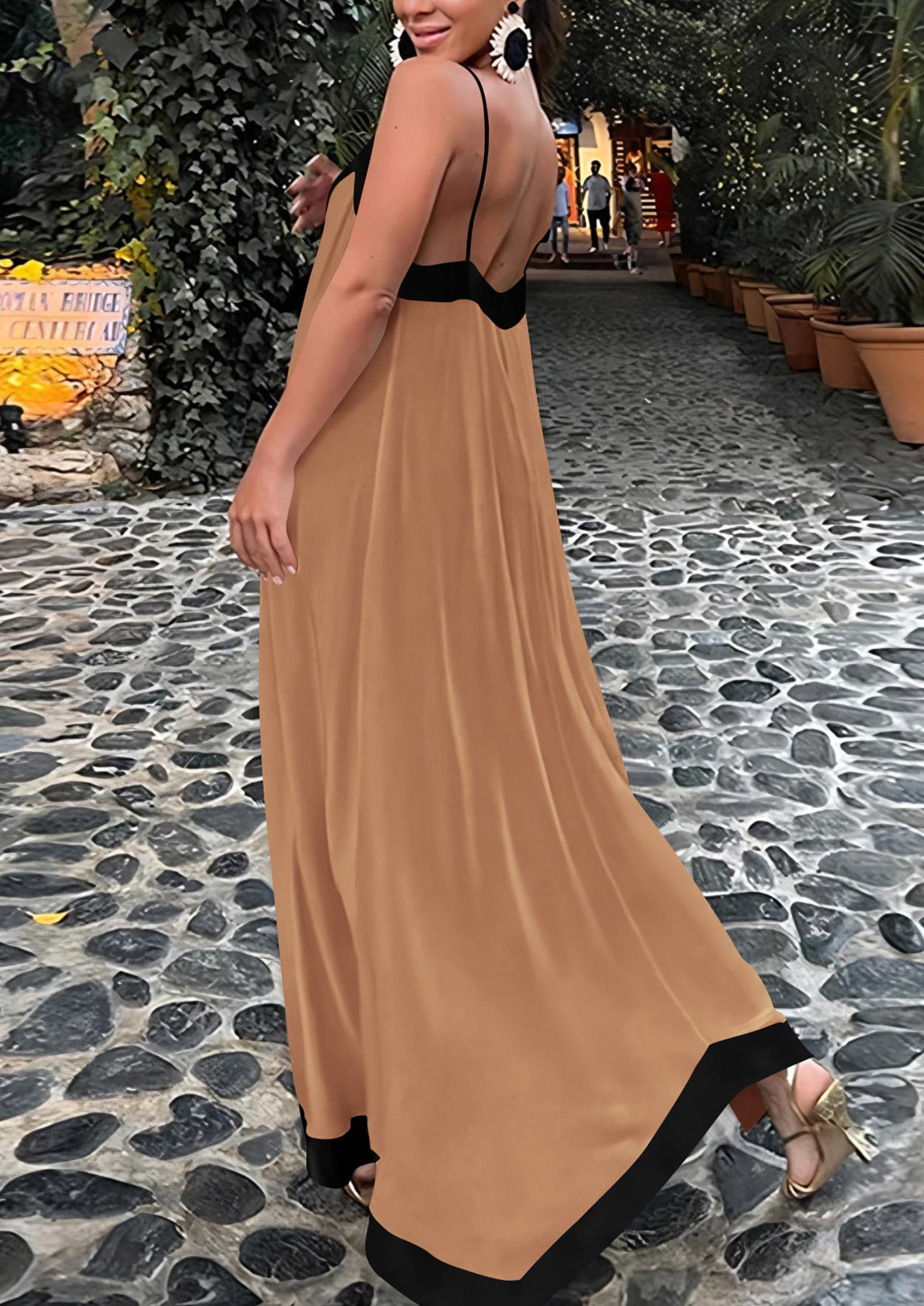 PRETTYGARDEN Women's Flowy Maxi Dress Summer Sleeveless V Neck Spaghetti Strap Elegant Wedding Party Dresses