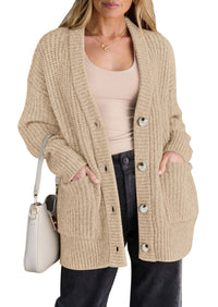 PRETTYGARDEN Oversized Cardigan Sweaters for Women Button Up | V Neck Long Cardigans, Chunky Ribbed Knit Loose Fit with Side Pockets, Casual Daily Office Outfits, Fall Winter Clothing