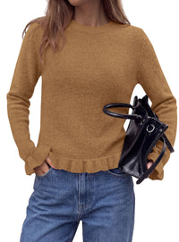 PRETTYGARDEN Women's Ruffle Sweaters Fall Fashion Cozy Knit Pullover  Soft Warm Chunky, Crewneck Long Sleeve, Cute Peplum Tops, Dressy Casual Blouses, Going Out Holiday, Trendy Winter Outfits
