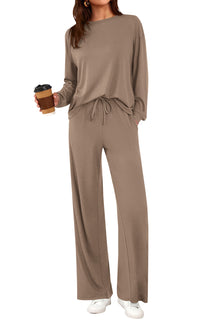 PRETTYGARDEN Womens 2 Pieces Lounge Sets Crewneck Long Sleeve Wide Leg Drawstring Pants Tracksuits Loose Fit Outfits Set