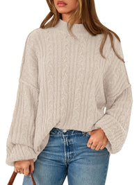 PRETTYGARDEN Womens Sweater 2026 Long Sleeve Crewneck Cable Knit Oversized Sweaters Pullover Exposed Seam Spring Outfits