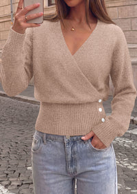 PRETTYGARDEN Women V Neck Wrap Sweater Cropped Tops Fall Winter Fashion 2026, Business Casual Outfits, Stretchy Soft knit, Wide Ribbed Hem with Side Buttons Pullover Sweaters