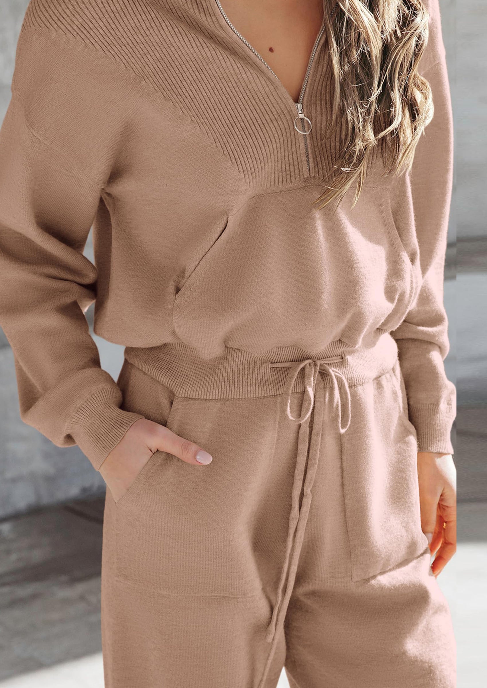 PRETTYGARDEN Women's 2 Piece Sweater Set Pullover Zip Up Sweatshirt Jogger Sweatpants Tracksuit Casual Outfit