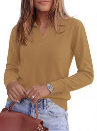 PRETTYGARDEN Womens Long Sleeve Collared Polo Sweater V Neck Knit Ribbed Business Casual Pullover Sweaters 2026 Fall Outfits