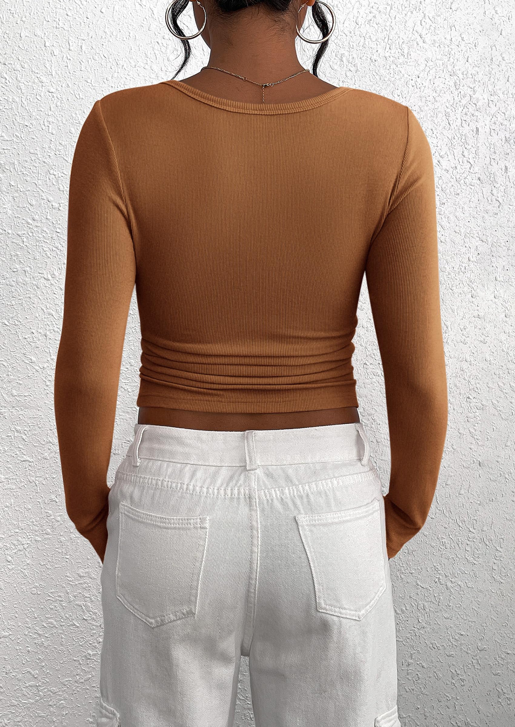 PRETTYGARDEN Women's Spring Fall Long Sleeve Henley T Shirts Button Ribbed Knit Slim Fit Casual Basic Tops Blouse