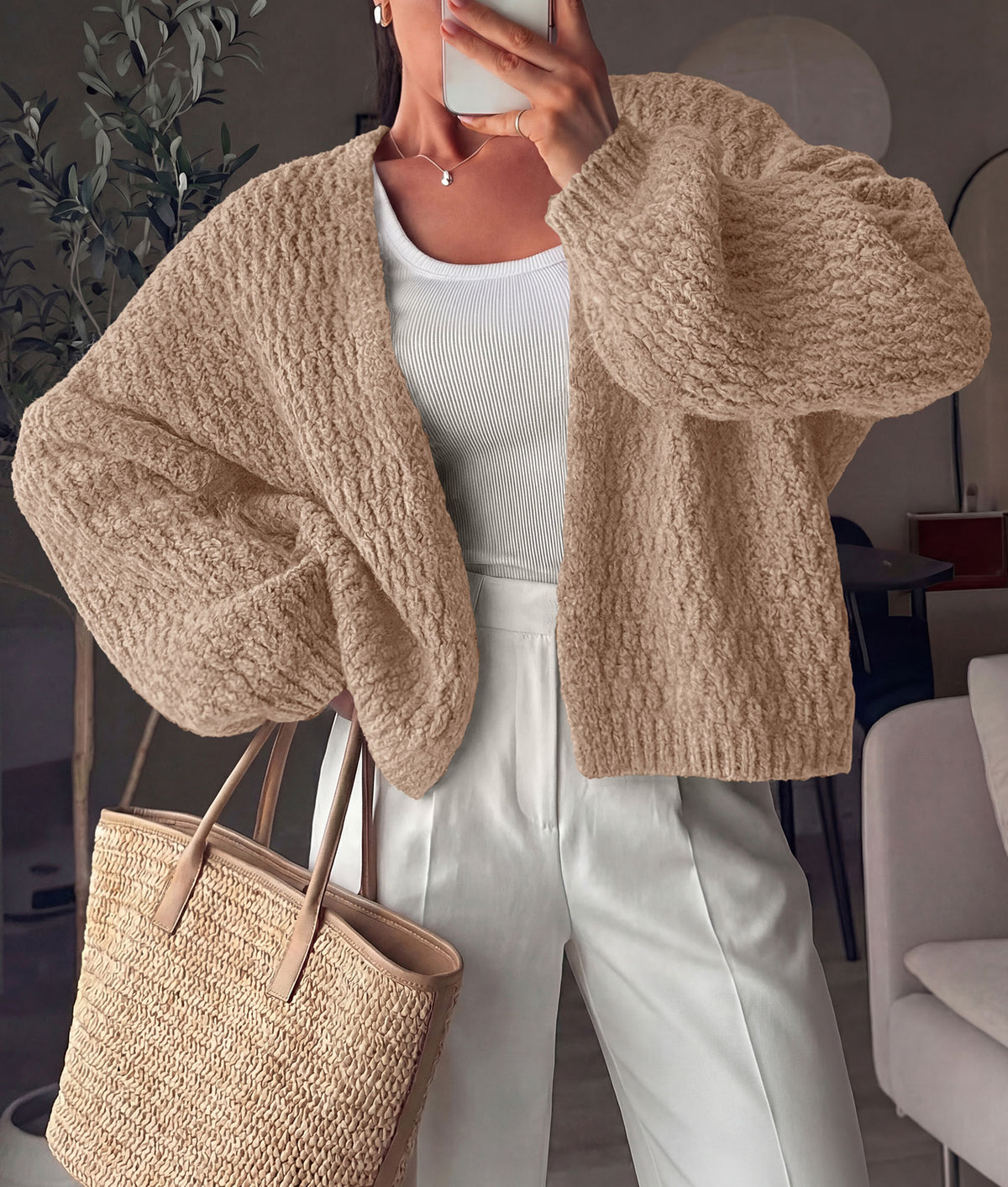 PRETTYGARDEN Women's Fall Cardigan Open Front Chunky Sweaters | Cozy Stretchy Knitwear, Long Sleeve Drop Shoulder, Loose Fit Crochet Jacket, Trendy Holiday Outfits, Warm Winter Clothing