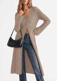 PRETTYGARDEN Women Long Cardigan Bell Sleeve Sweater Dress  Early Fall Fashion, V Neck Button Down Coats, Fit and Flare, Duster Sweater, Business Casual Outfits, Acrylic Cotton Blend