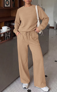 PRETTYGARDEN 2 Piece Lounge Sets Fall Matching Sweatsuits Women Clothing | Loose Crewneck Sweatshirts & Wide Leg Pants Pockets, Casual Sweat Set, Airport Travel Vacation 0utfits, Fashion Tracksuits