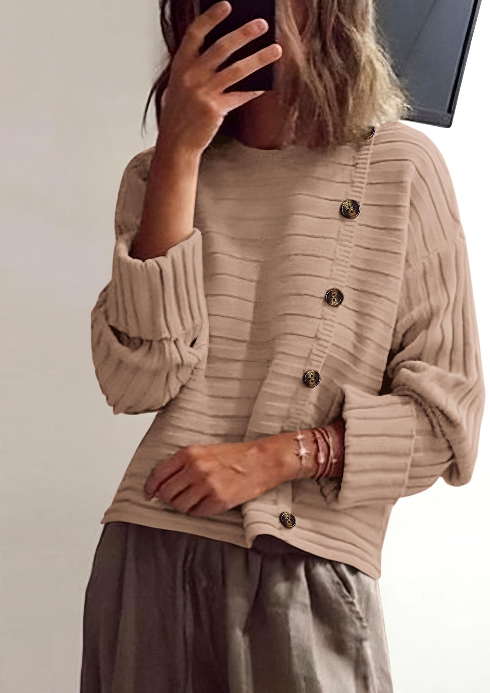 PRETTYGARDEN Womens Sweaters Fall Casual Long Sleeve Crewneck Button Loose Winter Knit Pullover Sweater Tops