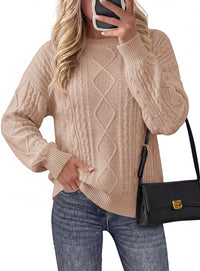 PRETTYGARDEN Womens Cable Knit Sweater Crewneck Pullover | Soft Ribbed Cuffs,Relaxed Fit Long Sleeve Sweaters,Chunky Diamond,Warm Layering,Comfy Daily Wear,Fall Winter Going out Top