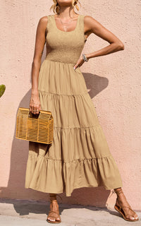 PRETTYGARDEN Women's 2026 Casual Loose Plain Maxi Sundress Smocked Tank Dress Sleeveless Summer Beach Tiered Long Dresses