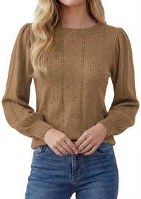 PRETTYGARDEN Women Fall Fashion Hollow Out Holiday Sweaters | Stretchy Cozy Knit, Puff Long Sleeve Pullover Tops, Crewneck Loose Fit, Dressy Casual Blouse, Trendy Winter Going Out Outfits