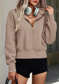 PRETTYGARDEN Women's Hooded Sweatshirts Long Sleeve Half Zip Cropped Hoodie Pullover Winter Fashion Clothes