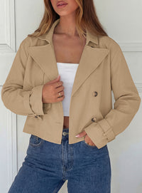 PRETTYGARDEN Cropped Trench Coat For Women Short Jacket  Soft Lightweight Coats, Lapel Double Breasted, Long Sleeve Loose Fit, Casual Work Office Jackets, Fall Winter Outwear