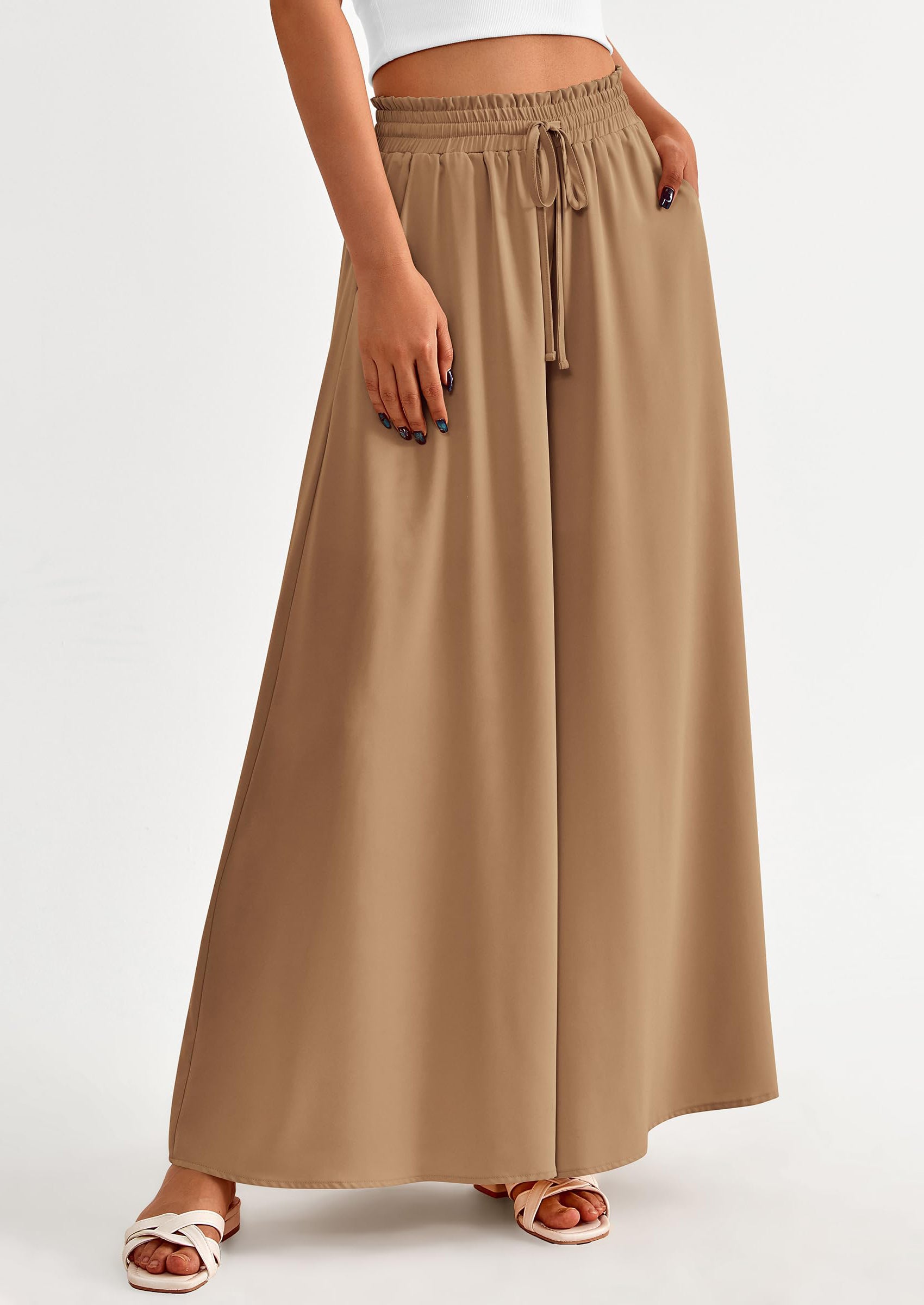 PRETTYGARDEN Women's Summer Wide Leg Palazzo Pants High Waisted Flowy Pockets Trendy Casual Lounge Boho Beach Trousers