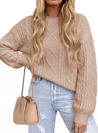 PRETTYGARDEN Womens Cable Knit Sweater Crewneck Pullover | Soft Ribbed Cuffs,Relaxed Fit Long Sleeve Sweaters,Chunky Diamond,Warm Layering,Comfy Daily Wear,Fall Winter Going out Top