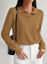 PRETTYGARDEN Womens Long Sleeve Collared Polo Sweater V Neck Knit Ribbed Business Casual Pullover Sweaters 2026 Fall Outfits