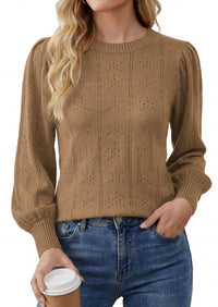 PRETTYGARDEN Women Fall Fashion Hollow Out Holiday Sweaters | Stretchy Cozy Knit, Puff Long Sleeve Pullover Tops, Crewneck Loose Fit, Dressy Casual Blouse, Trendy Winter Going Out Outfits