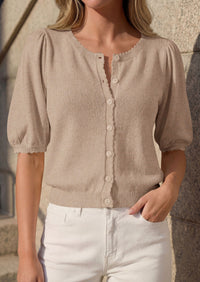 PRETTYGARDEN Puff Short Sleeve Cardigans for Women Lightweight 2026 Summer Shirts Button Up Knit Sweater Tops Spring Clothes PRETTYGARDEN