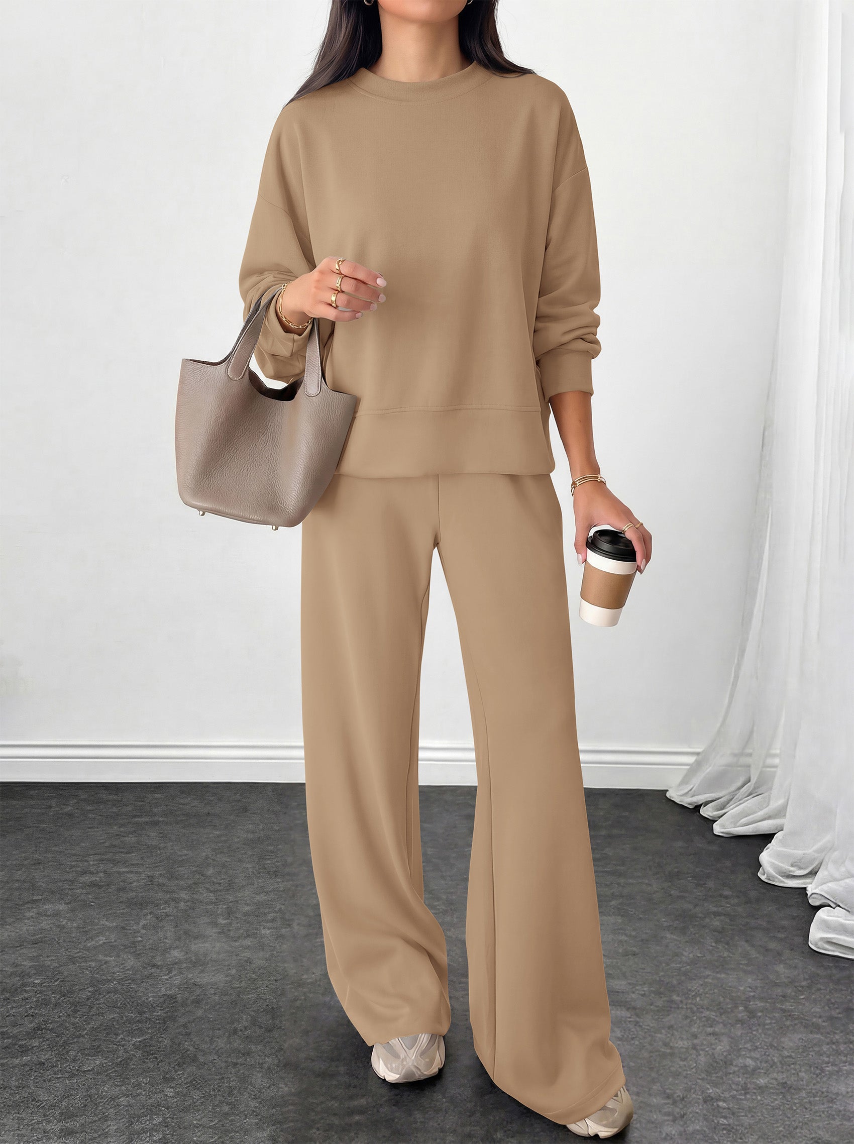 PRETTYGARDEN Womens 2 Piece Outfits Fall Sweatsuits Matching Lounge Sets  | Crewneck Long Sleeve Sweatshirt, Wide Leg Pants Sets with Pockets & Drawstring, Casual Tracksuit, Travel Airport Outfits 2026