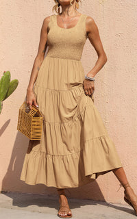 PRETTYGARDEN Women's 2026 Casual Loose Plain Maxi Sundress Smocked Tank Dress Sleeveless Summer Beach Tiered Long Dresses