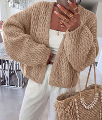 PRETTYGARDEN Women's Fall Cardigan Open Front Chunky Sweaters | Cozy Stretchy Knitwear, Long Sleeve Drop Shoulder, Loose Fit Crochet Jacket, Trendy Holiday Outfits, Warm Winter Clothing