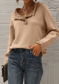 BTFBM Womens Sweaters Fall Winter Clothes 2025 Long Sleeve Button Down Ruffle Crew Neck Casual Knitted Pullover Tops PRETTYGARDEN