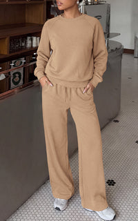PRETTYGARDEN 2 Piece Lounge Sets Fall Matching Sweatsuits Women Clothing | Loose Crewneck Sweatshirts & Wide Leg Pants Pockets, Casual Sweat Set, Airport Travel Vacation 0utfits, Fashion Tracksuits