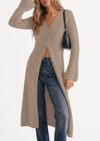 PRETTYGARDEN Women Long Cardigan Bell Sleeve Sweater Dress  Early Fall Fashion, V Neck Button Down Coats, Fit and Flare, Duster Sweater, Business Casual Outfits, Acrylic Cotton Blend