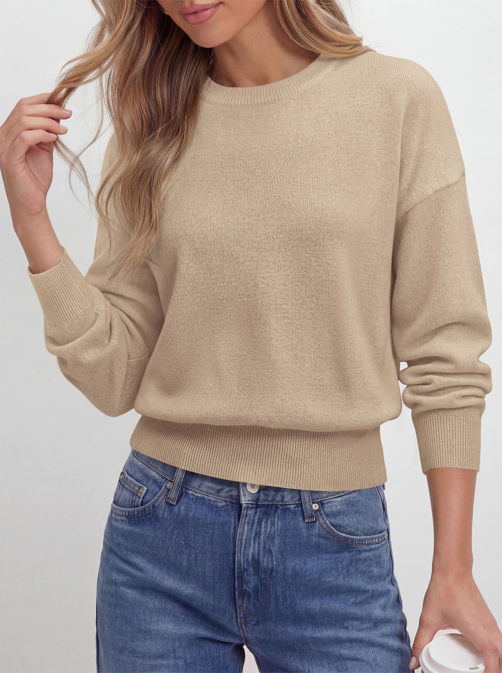 PRETTYGARDEN Womens Crewneck Long Sleeve Fall Sweaters  | Cinched Waist, Loose Fit, Knit Pullover Tops, Ribbed Hem, Basic Work Sweaters, Trendy Fall Outfits, Winter Layering Clothing