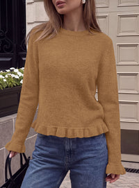 PRETTYGARDEN Women's Ruffle Sweaters Fall Fashion Cozy Knit Pullover  Soft Warm Chunky, Crewneck Long Sleeve, Cute Peplum Tops, Dressy Casual Blouses, Going Out Holiday, Trendy Winter Outfits