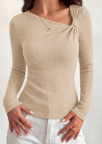 PRETTYGARDEN Womens 2026 Early Fall Fashion Long Sleeve T Shirts Asymmetrical Ribbed Fitted Trendy Going Out Tops Y2K Outfits
