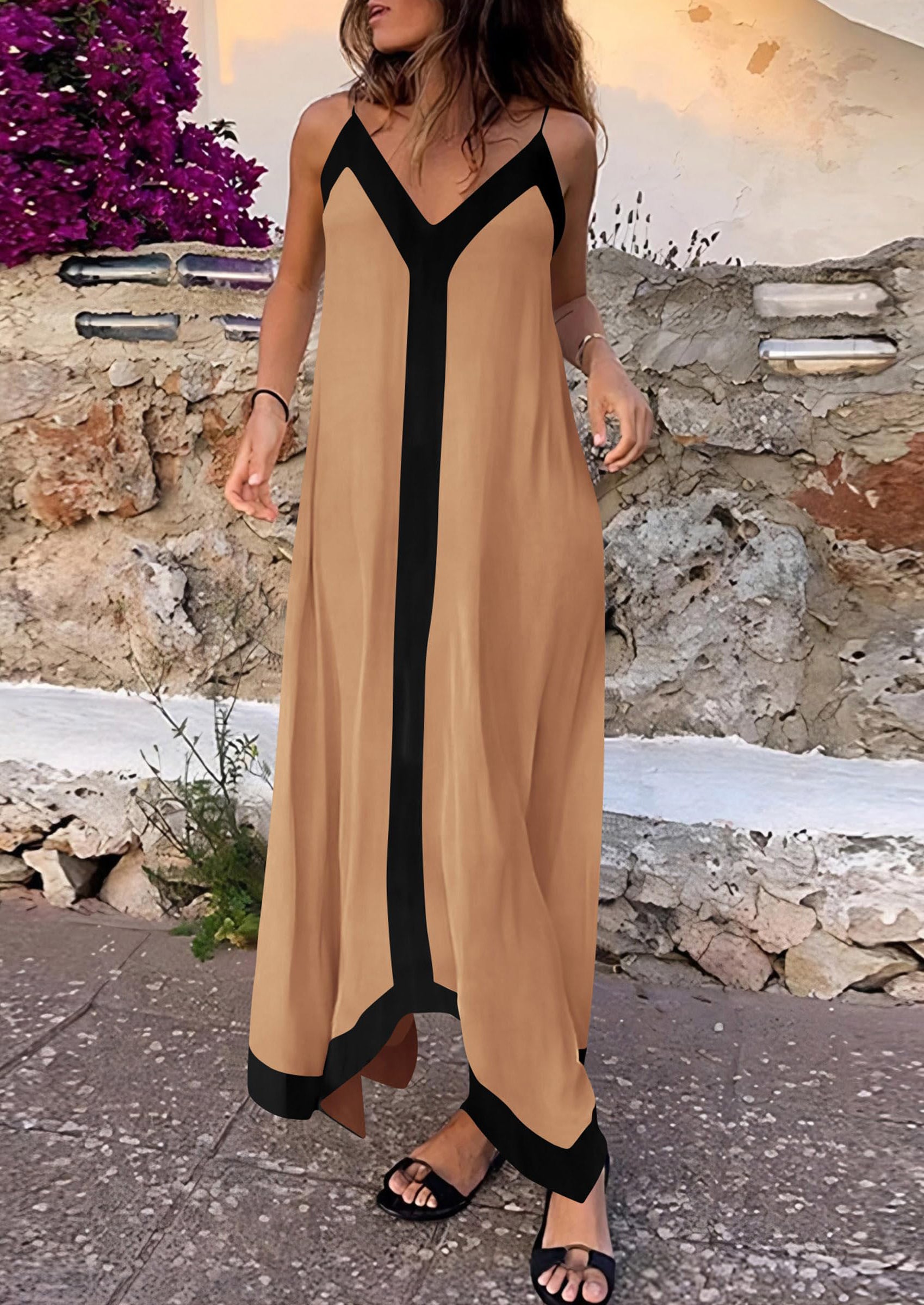 PRETTYGARDEN Women's Flowy Maxi Dress Summer Sleeveless V Neck Spaghetti Strap Elegant Wedding Party Dresses