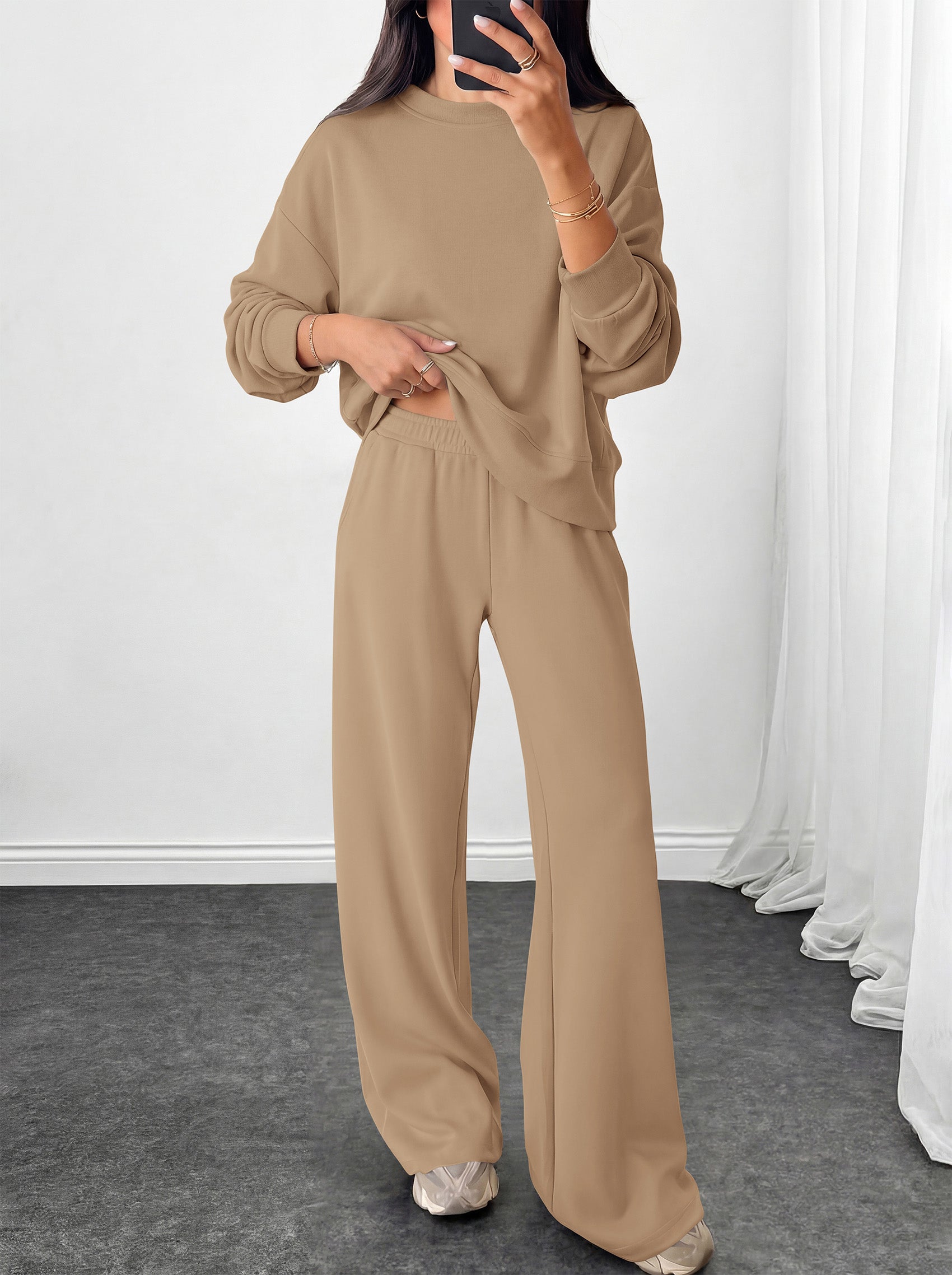 PRETTYGARDEN Womens 2 Piece Outfits Fall Sweatsuits Matching Lounge Sets  | Crewneck Long Sleeve Sweatshirt, Wide Leg Pants Sets with Pockets & Drawstring, Casual Tracksuit, Travel Airport Outfits 2026