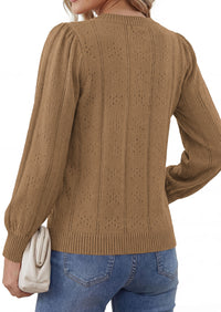 PRETTYGARDEN Women Fall Fashion Hollow Out Holiday Sweaters | Stretchy Cozy Knit, Puff Long Sleeve Pullover Tops, Crewneck Loose Fit, Dressy Casual Blouse, Trendy Winter Going Out Outfits