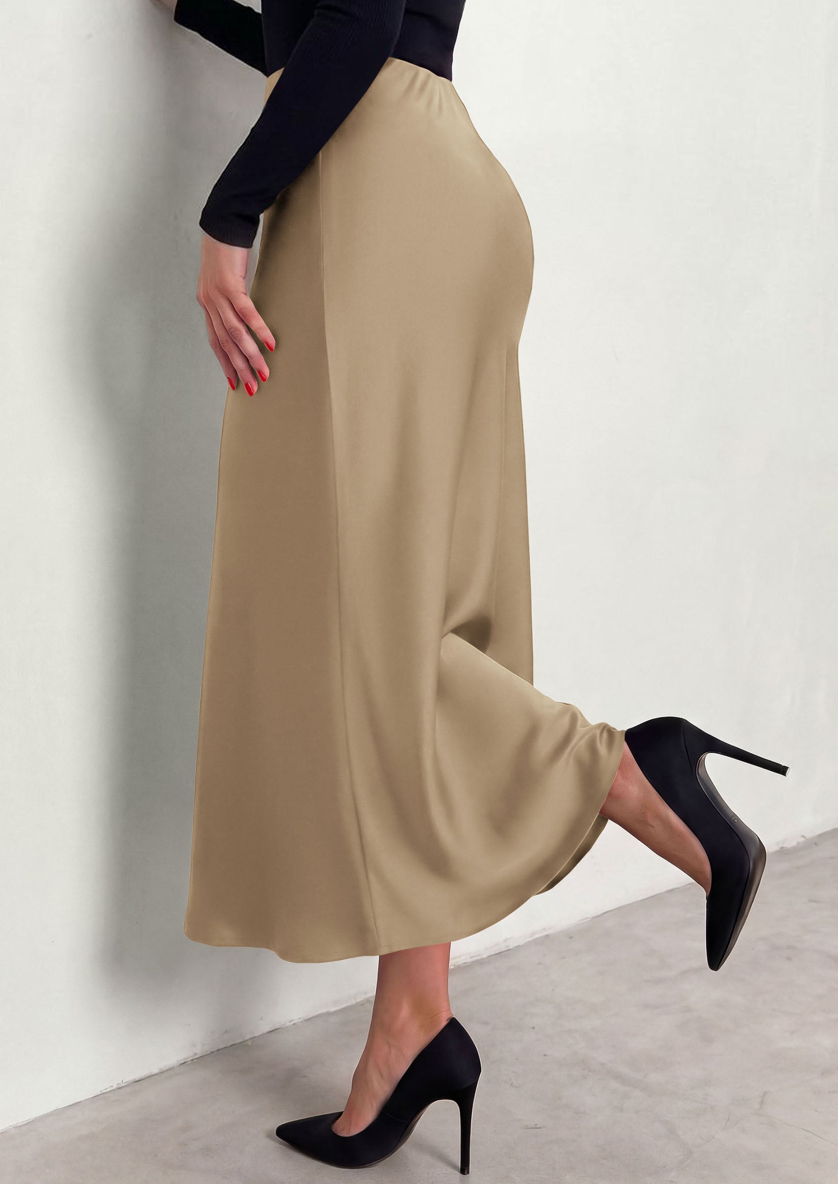 PRETTYGARDEN Women's 2026 Fall Fashion Maxi Long Skirts Trendy Silk Satin High Waisted A Line Mermaid Business Casual Outfits