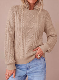 PRETTYGARDEN Womens Cable Knit Sweater Crewneck Pullover | Soft Ribbed Cuffs,Relaxed Fit Long Sleeve Sweaters,Chunky Diamond,Warm Layering,Comfy Daily Wear,Fall Winter Going out Top