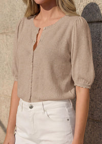 PRETTYGARDEN Puff Short Sleeve Cardigans for Women Lightweight 2026 Summer Shirts Button Up Knit Sweater Tops Spring Clothes PRETTYGARDEN