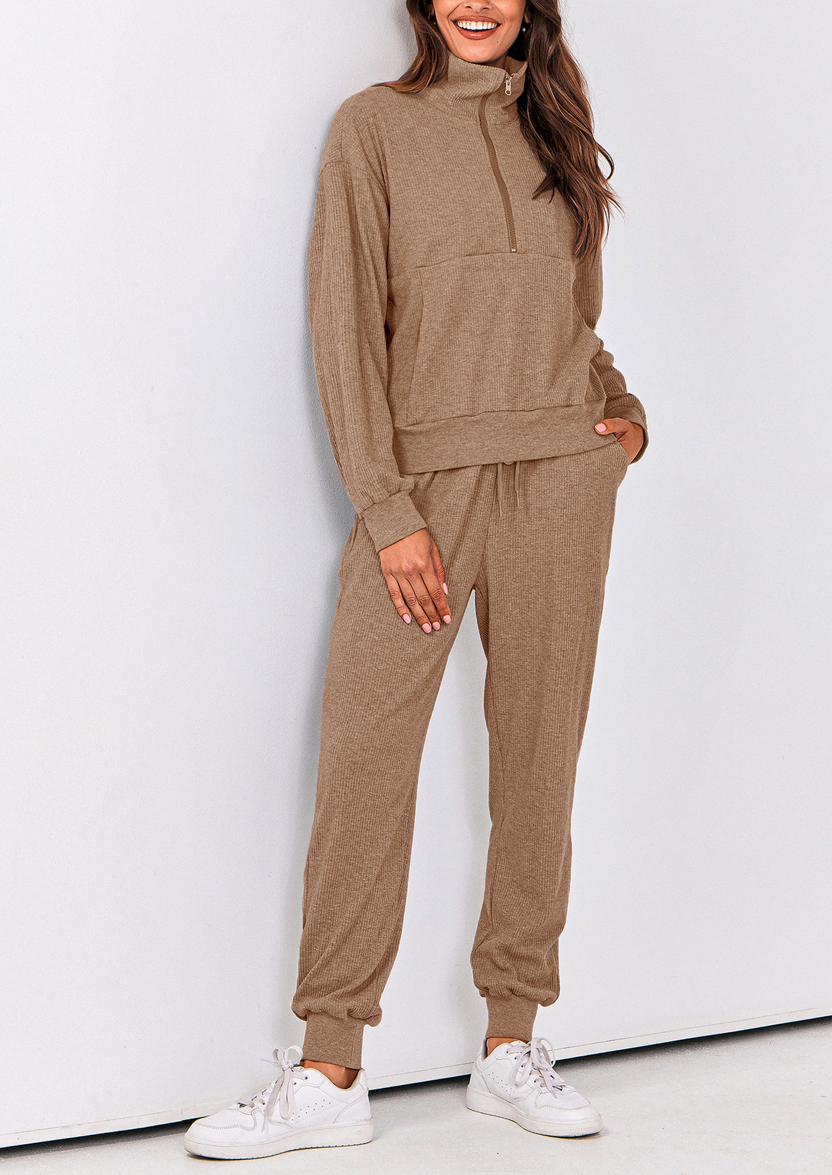 PRETTYGARDEN Women's Fall 2 Piece Lounge Sets Zip Up Sweatshirt Jogger Pants Sweat Track Suits Travel Outfit Winter Clothing