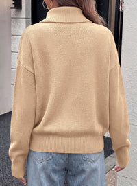 PRETTYGARDEN Womens Turtleneck Sweater Pullover Side Button Fall Clothes  Stretchy Knit,Dropped Shoulder,Ribbed Cuffs,Asymmetrical,Jumper Long Sleeve Tops,Work Office,2026 Winter Casual Outfits